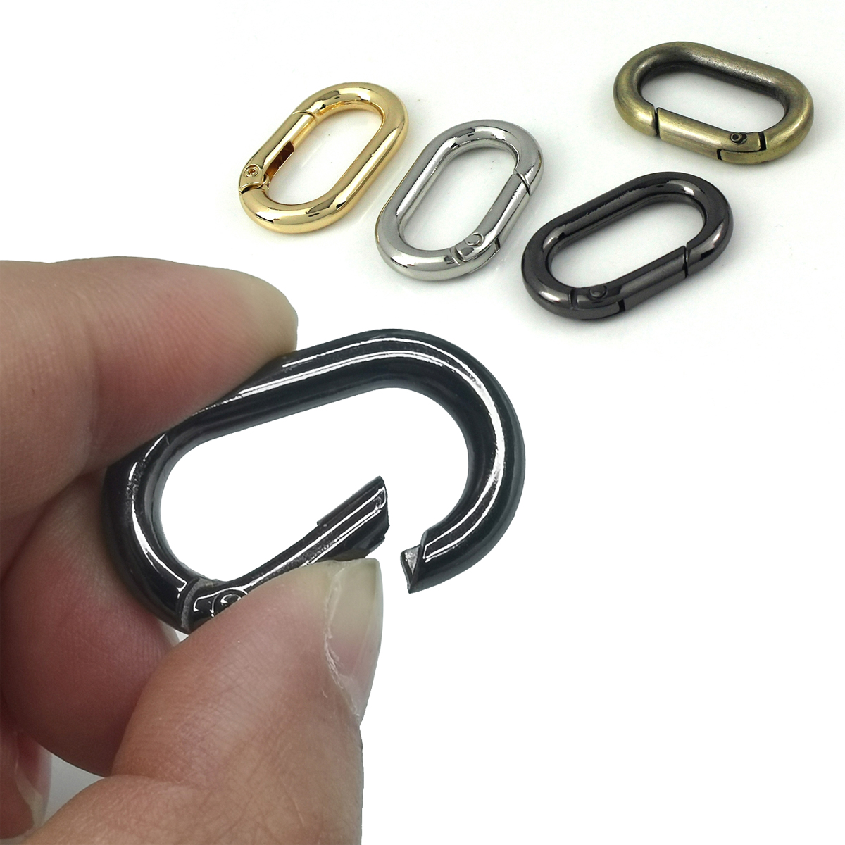 Anillo redondo de resorte ovalado, cierres de gatillo que se pueden abrir, Clip, bolsa artesanal de cuero, hebilla de conexión, llavero colgante, mosquetón con gancho a presión
