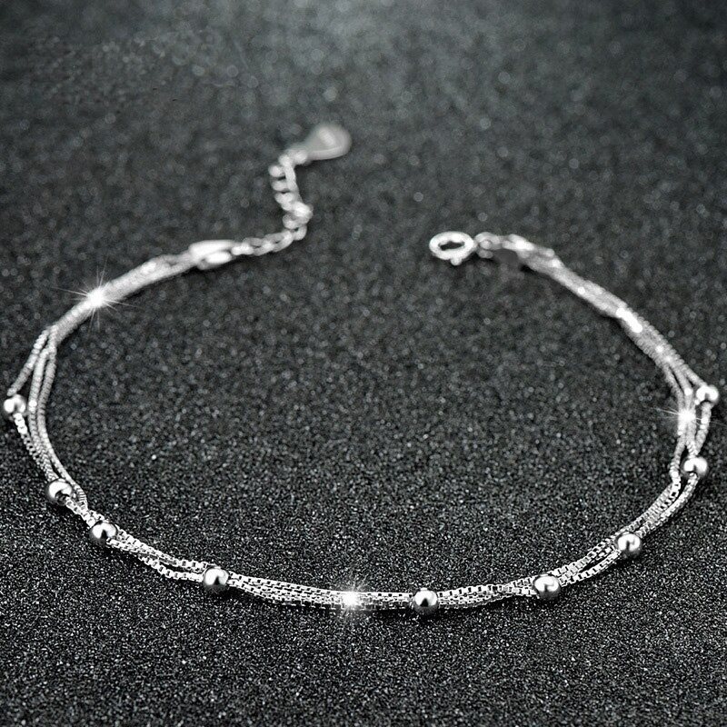 925 Sterling Zilver Kleur Enkelbandje Halhal Voor Vrouw Meisje Charm 3 Mm Lucky Kralen Zilveren Kleur Enkelband Sieraden Liefde Verrassingen