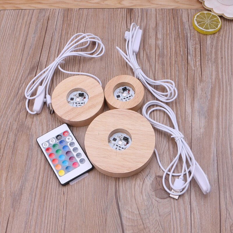Adjustable Display Base Resin Art Display Wood LED 12 Colors RGB LED Base Vase Light with Remote Control DIY Night Light