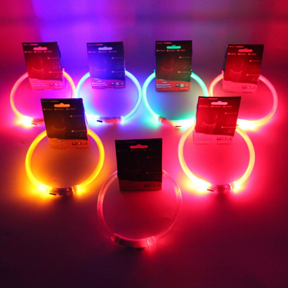 Glowing Pet Dog Collar Rechargeable Led Dog Collar Anti-Lost Dog Collar Luminous LED Night Safety Flashing Light Up Pet Necklace