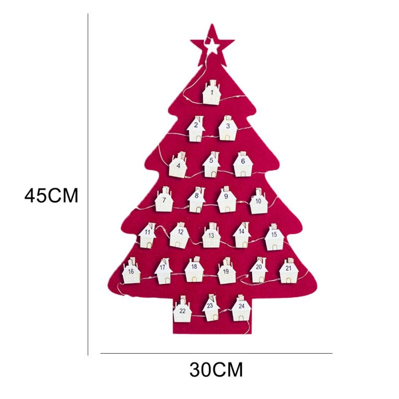 Hanging Fabric Christmas Tree Lighted Countdown Advent Calendar for Xmas Decorations Kid Toys Christmas Hanging Ornament