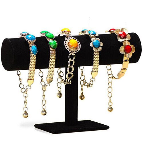 Portable Velvet Bracelet Bangle Necklace Jewelry Display Stand Holder Watch Jewelry Organizer T-Bar Rack: One black velvet