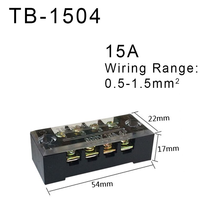 1Pcs TB-15 Series Dual Row Barrier Screw Terminal Block Strip Wire Connector 600V 15A 3/4/6/8/10/12 Positions Optional: TB1504