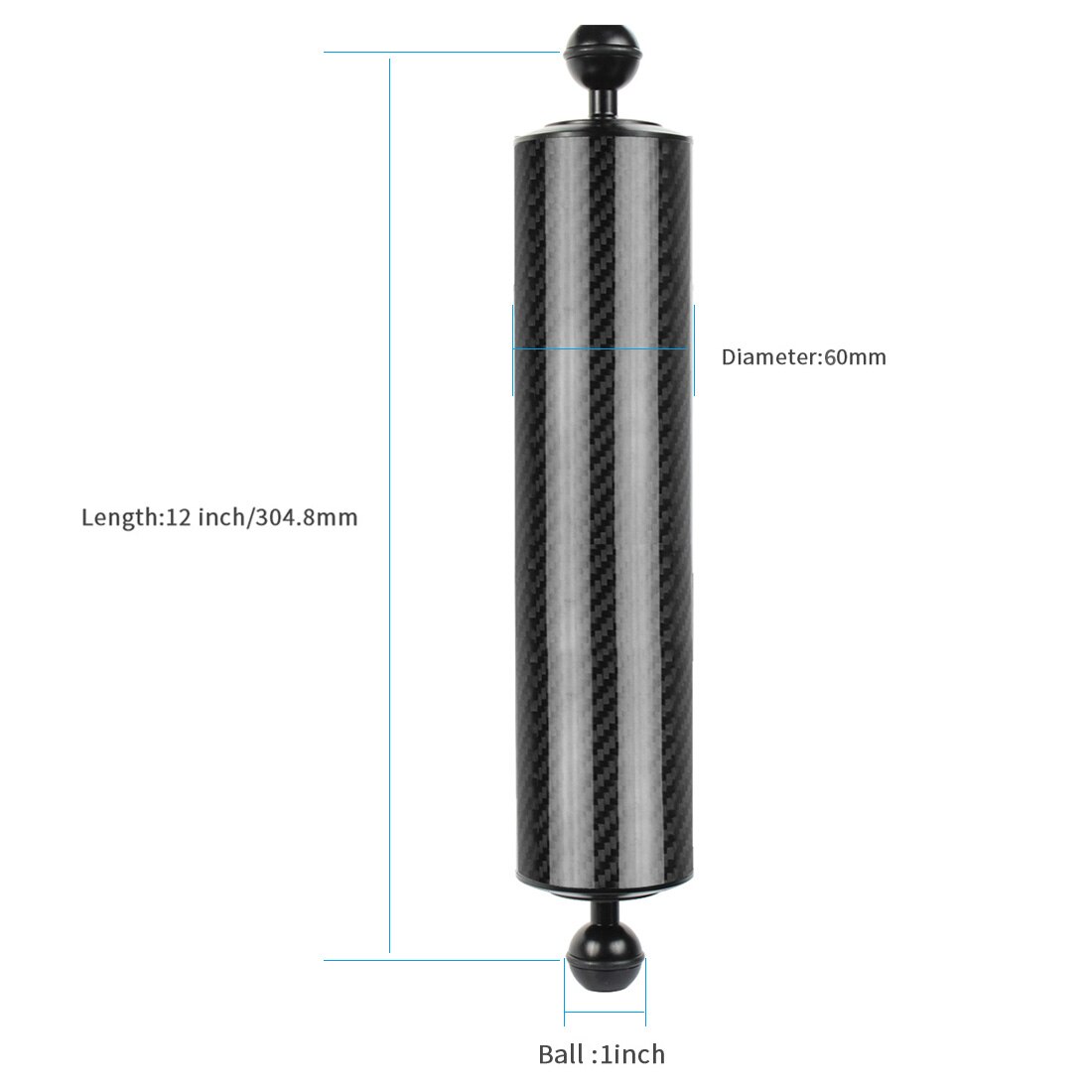 Carbon Fiber Float Buoyancy Diving Housing Aquatic Arm Extended Bracket Dual Ball Floating Arm Mount Camera Underwater Tray Kit: Upgrade D60 12inch