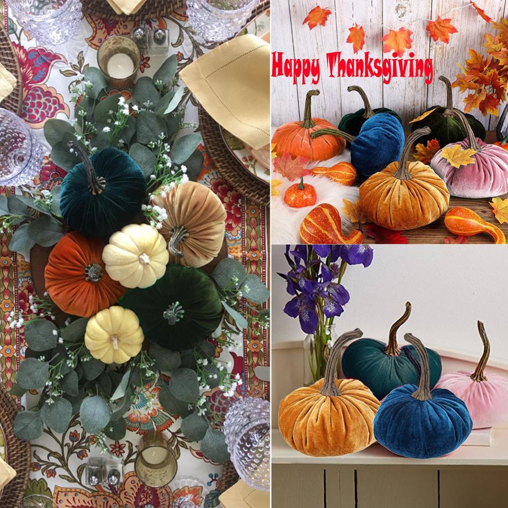 Jesienne Ozdoby-calabaza de terciopelo hecha a mano, decoración de calabaza, calabaza de peluche Súper suave, dekoración exquisita, herbist, citroille, artificial, 1 ud.