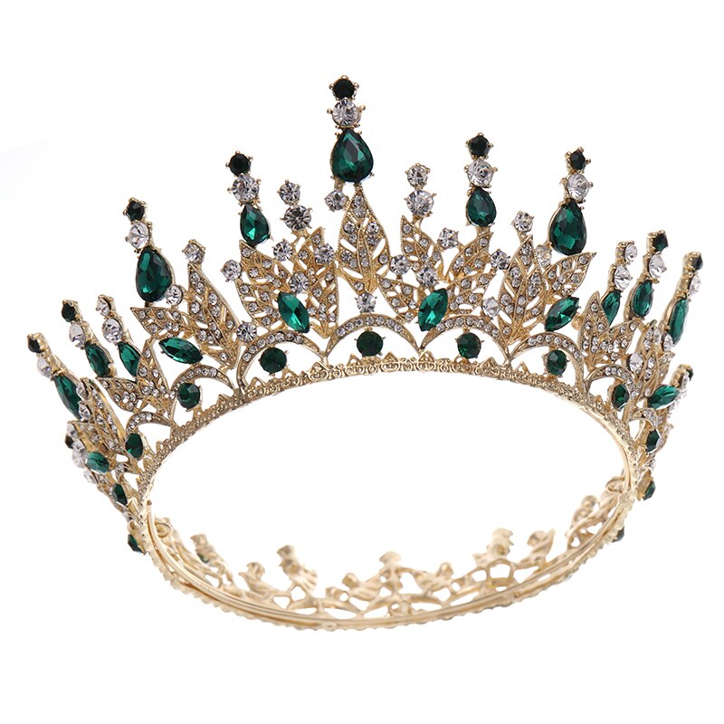 Diadema barroca Vintage con diamantes de imitación para mujer, Tiaras y coronas, accesorios para el cabello para novia y boda, joyería, tocados: Green
