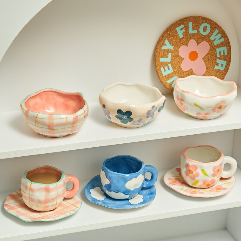 Tasse à café en céramique de Style coréen, motif de fleurs peintes à la main, petit déjeuner, tasse à lait