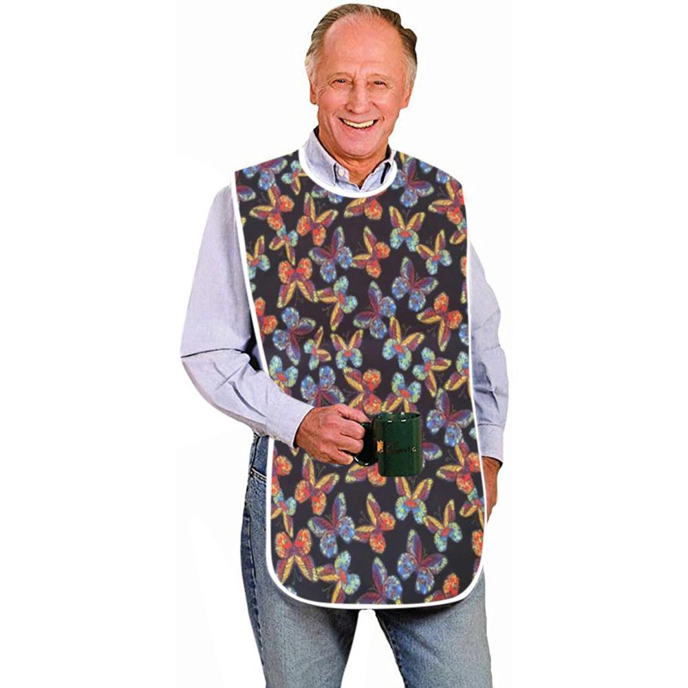 Adult Bibs Clothing Large Long Waterproof Washable Reusable Protector Aprons Bibs Snap Closure Eating Accessories 5FM: Black