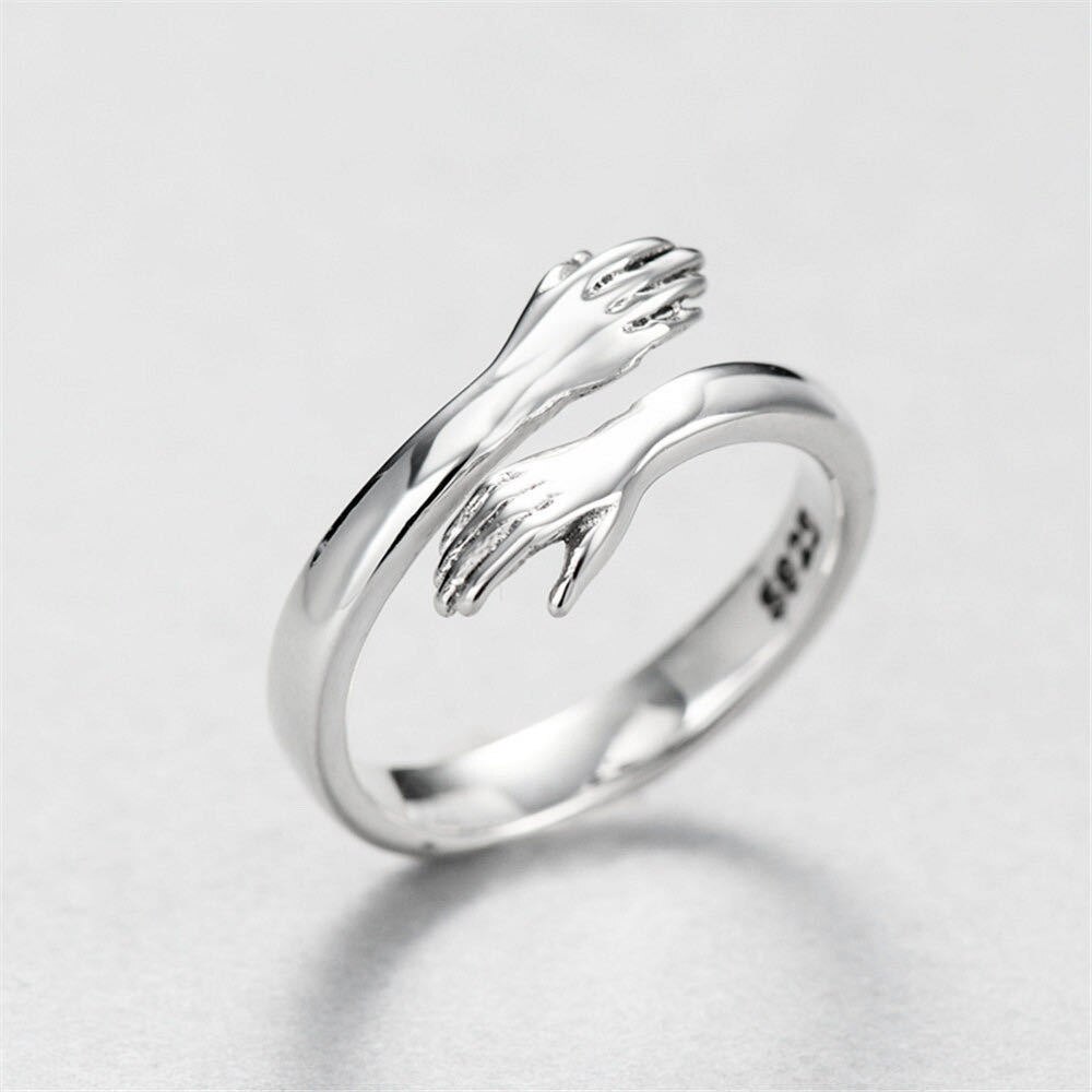 2PCS Paar der Kreative Liebe Umarmung Silber Farbe Ring Dame Offenen Ring Engagement Schmuck für Liebhaber Einstellbar