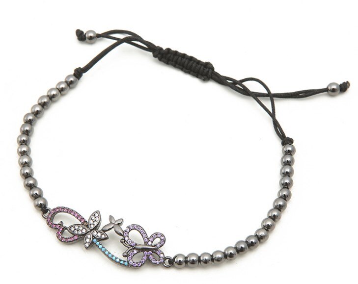 Goud Zilver Micro Pave Cz Zirconia Touw Aangepast Koperen Kralen Armband Wh3 Vlinder Charm Gevlochten Armbanden Sieraden Vrouwen: 4