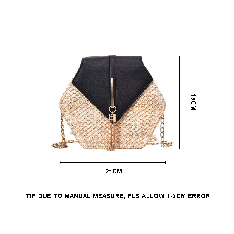 Zomer Vrouwen Mode Kwastje Stro Tassen Bohemian Vrouwelijke Kettingen Schoudertas Hexagon Prachtige Dame Crossbody SS3539