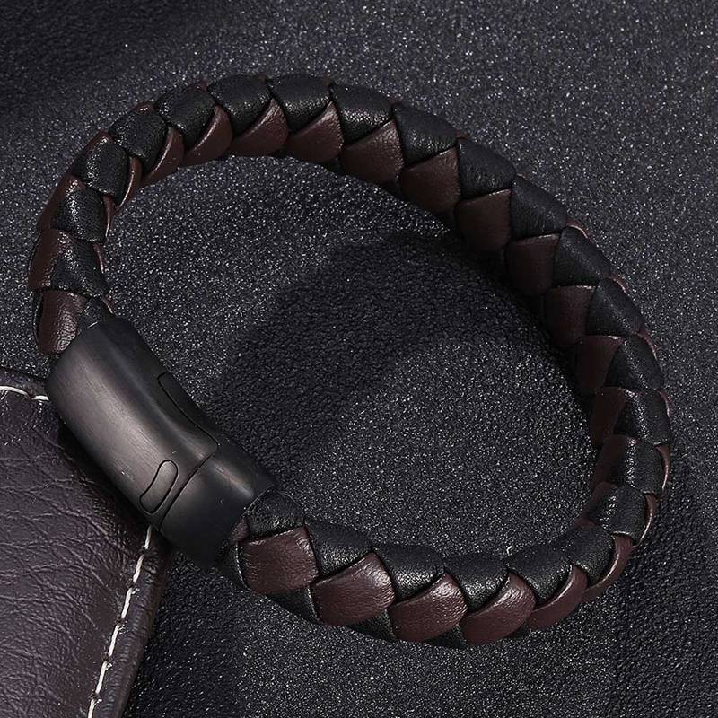 Schwarz Edelstahl Magnetische Verschluss Männer Armbinde Geflochtene Leder Armbinde für Männer Schmuck Jahrgang Mann Zubehör SP0023