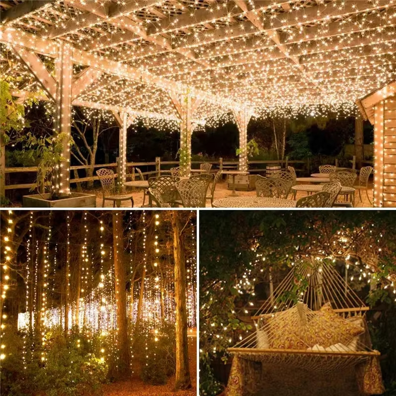 Solar String Fairy Lights 12M 100LED / 22M 200 LED Waterdichte buitenslinger Zonne-energie Lamp Kerstmis voor tuindecoratie