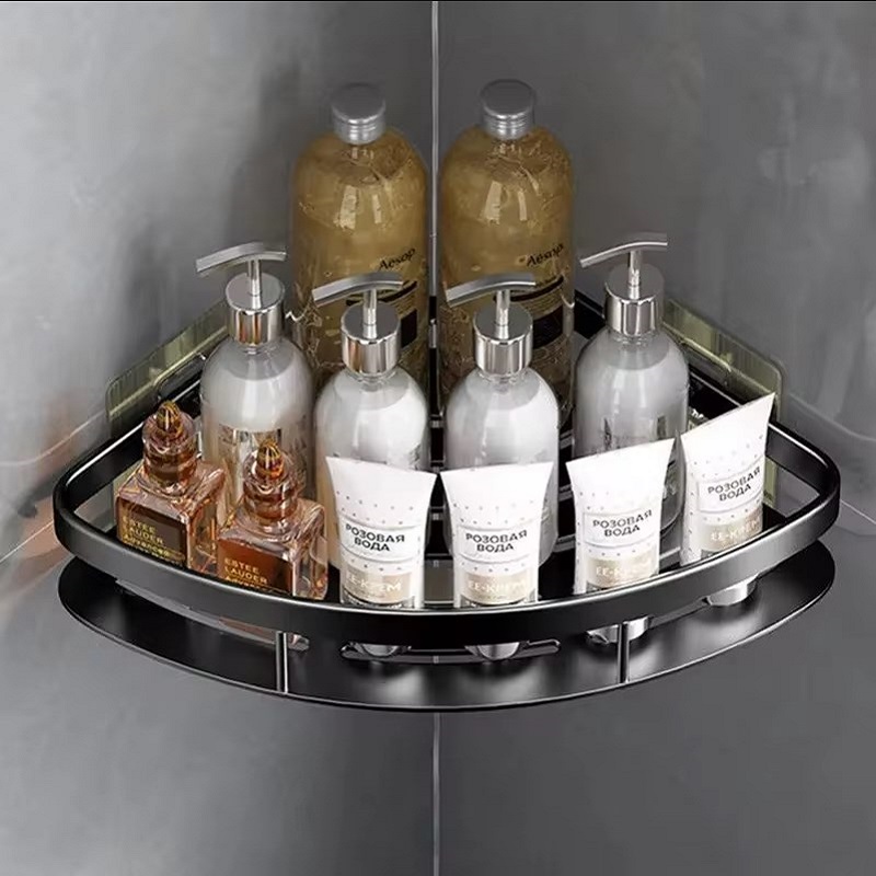 Aluminum Alloy Shampoo Rack Bathroom Shelf Makeup Storage Organizer Shower Shelf Bathroom Accessories No Drill Wall Corner Shelf