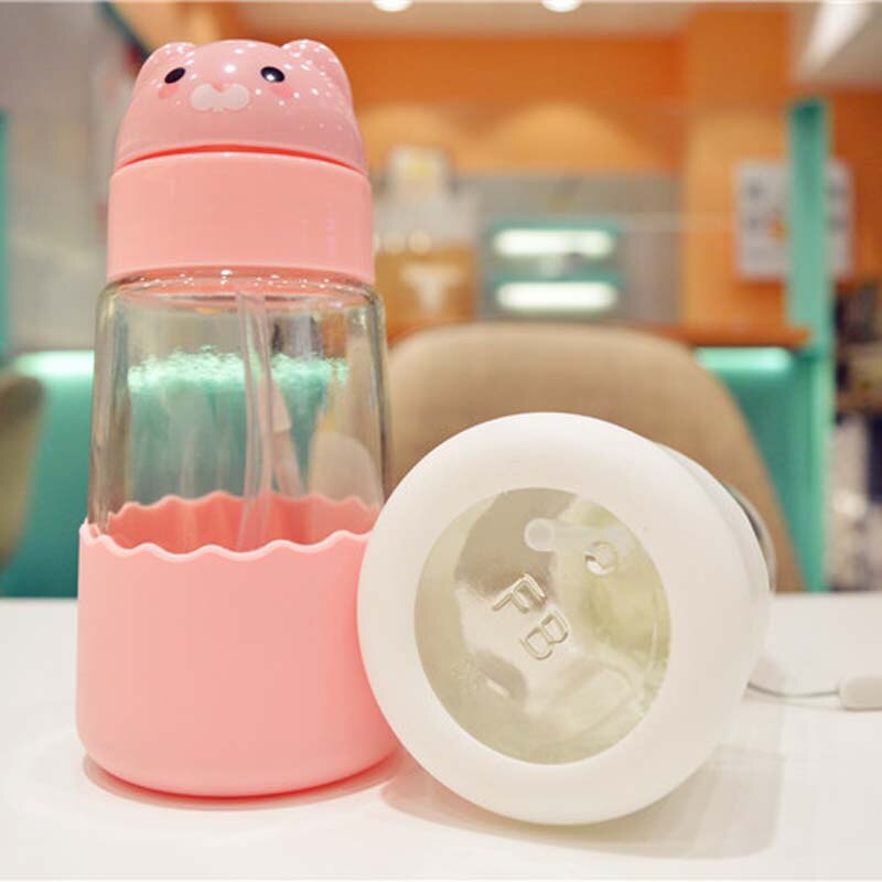 320ML Glass Baby Feeding Bottles BPA Free Anti-colic Baby Milk Bottle with Straw for Infants Feeding School Kids Bottle