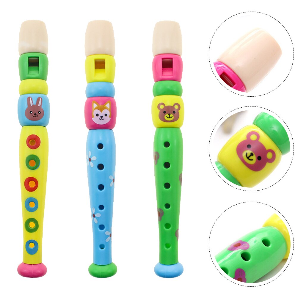 Flauta educativa de dibujos animados para niños, 3 piezas, patrón aleatorio