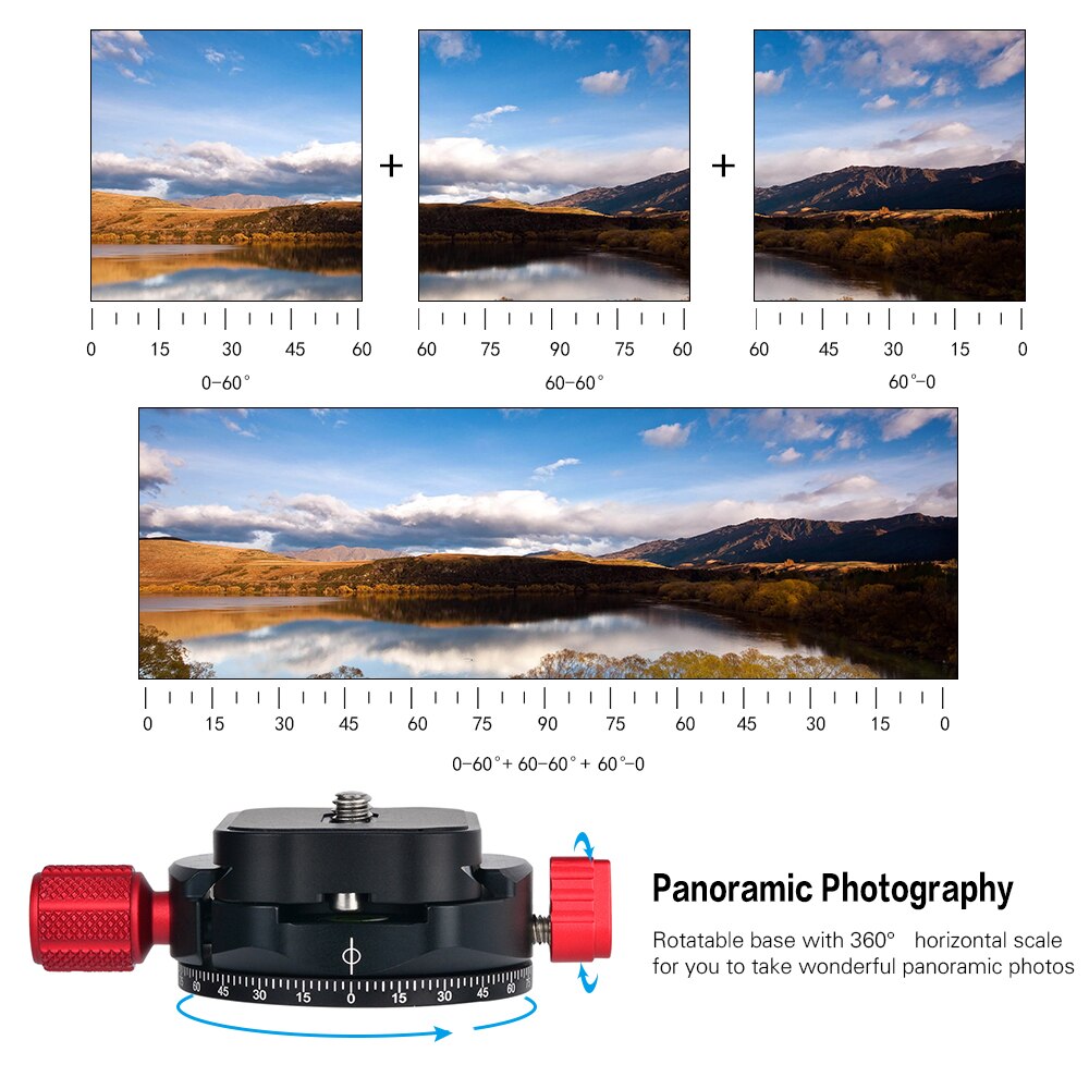 Andoer PAN-C3 Panoramic Tripod Head Clamp Adapter Aluminum Alloy with Quick Release Plate for Arca-Swiss AS Standard QR Plates