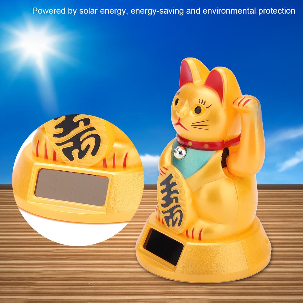 Solar Powered Chinese Lucky Cat Feng Shui Waving Hand Bring Health Wealth Cat Car Decor Home Decoration Accessories: Default Title