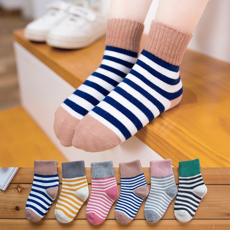 5 Pairs/lot Xxx Boys Girls Stripe Socks Infant Baby Children Teens Sports Short-tube Breathable Cotton Autumn Winter Unisex
