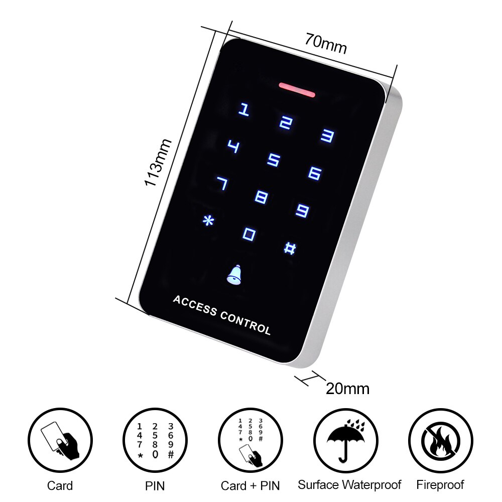 125KHz DC12V Access Control Keypad RFID Keyboard Card Reader Touch Panel +10pcs EM4100 Keyfobs Keychains for Door Locks System