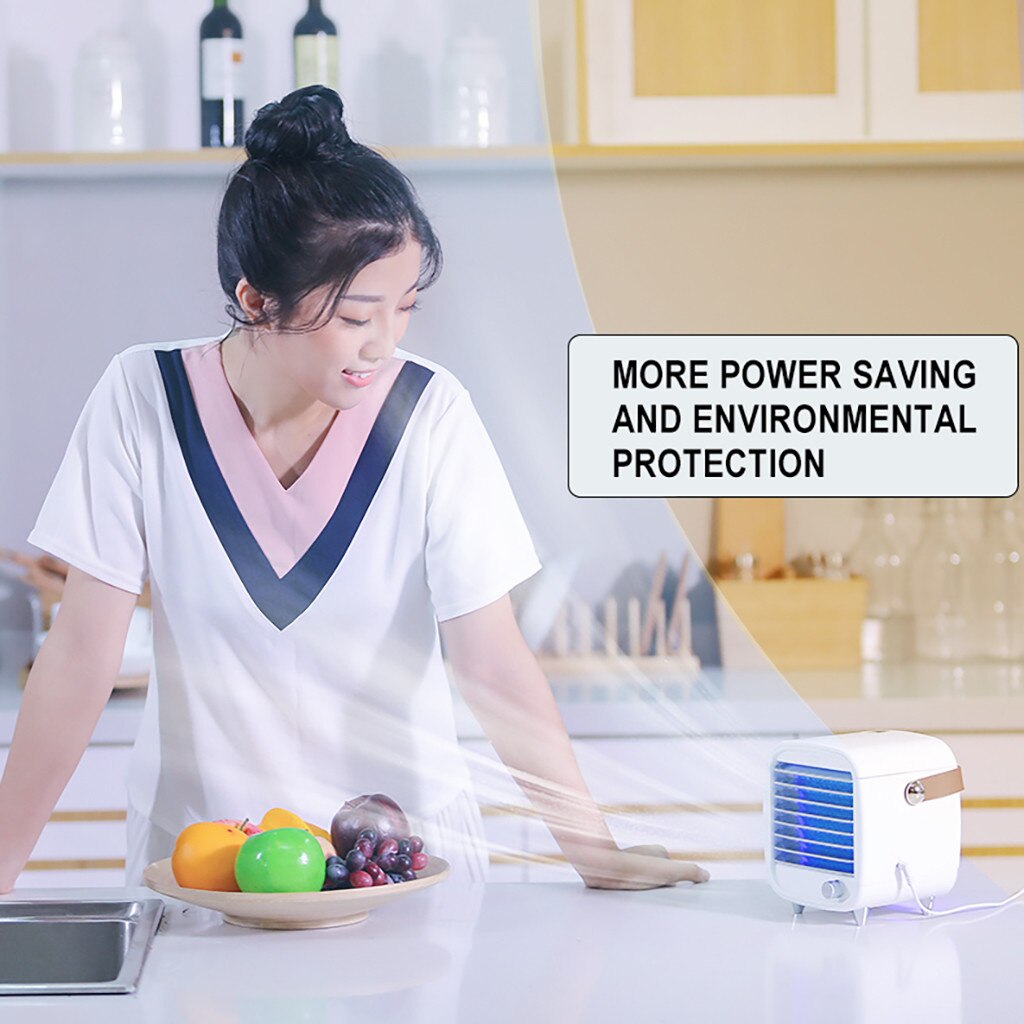 Home Mini Air cooling Portable Air Cooler Portable LED Air Conditioner Small USB Desktop Cooling Fan Built-in Ice Box #z