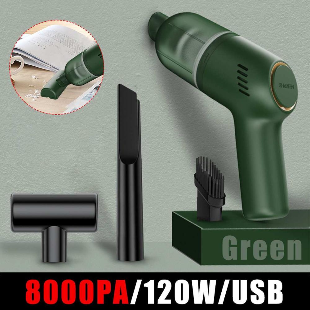 Mini Portable Car Vacuum Cleaner Wireless Handheld Auto Vaccum 8000Pa Suction For Home Desktop Cleaning Mini Vacuum Cleaner: Green Wireless