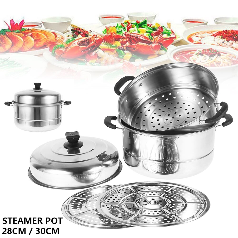 Roestvrij Staal Twee Drie Layer Dikke Steamer Pot Soep Stoom Pot Universele Kookpot Voor Inductie Fornuis Gasfornuis