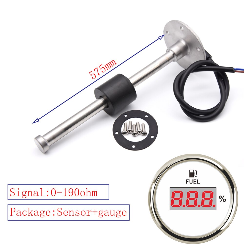 0-190Ohm Oil Tank Level Indicator Meter with Fuel Level Sensor 150MM 200MM 250MM 450MM for Digital 52MM Gauge Fuel Level Gauge: 575MM WS