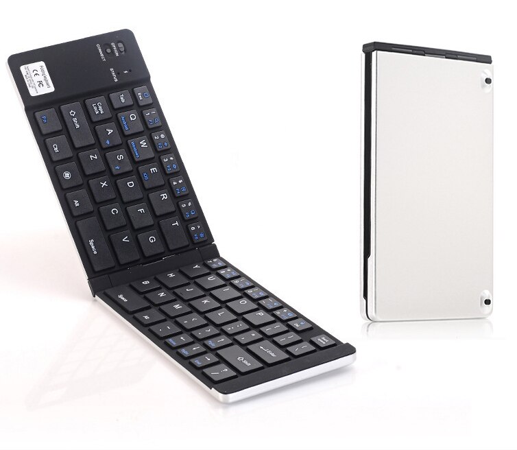 Trådløst bluetooth computer tastatur mini folde bt tastatur lille ultra slank foldbar bærbar pc kontor tastatur til ipad telefon: Sølv