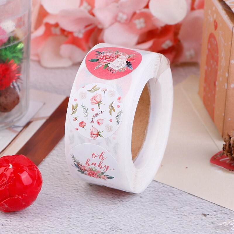 500 Pcs Roze Bloem Stickers Rolls Leuke Stickers Etiketten Voor Box Wedding Party Scrapbooking Enveloppen Seal Stickers