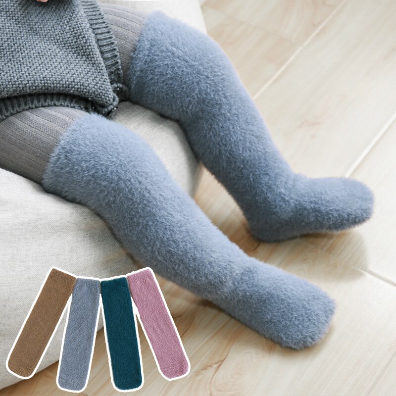 Coral Fleece Warm Baby Socks Winter Thick Warmer Kids Long Socks Solid Color Children Boys Girls Knee High Socks Christmas