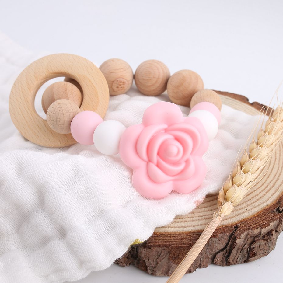 1 stück Candy Farbe Rose Baby Pflege Armband Baby Dusche BPA FREI Holz Beißring Klassische Sinnes Spielzeug kinder schmuck