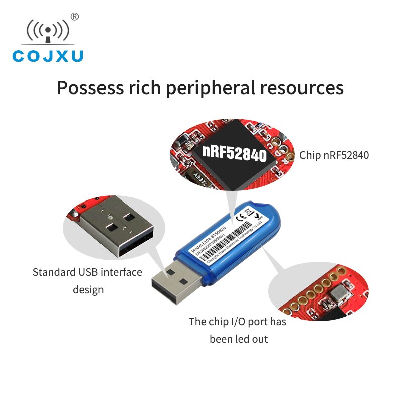 E104-BT5040U USB BLE Dongle nRF52840 2360-2500MHz 8dBm 250m Range 5V BLE 4.2 and BLE 5.0 PCB Antenna USB Bluetooth Dongle