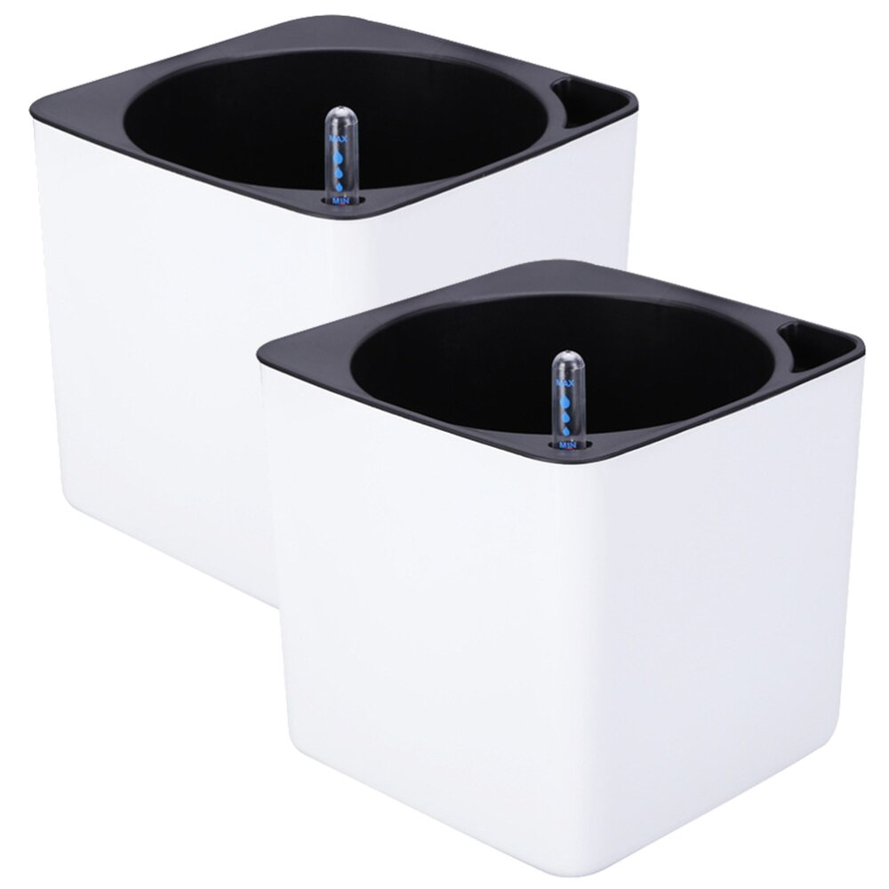 4 Stuks In 1 Set Plastic Lui Bloempot Double Layer Vierkante Lade Box Planter Self Watering Bloempot Grote Capaciteit water Plantin: White / 13X14CM