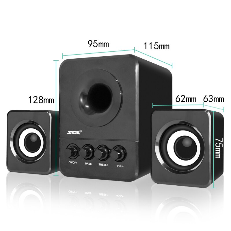 SADA Wired Mini Portable Combination Speaker Laptop Computer Mobile Column Computer Speaker USB 2.1 Bass Cannon 3W PC Speakers