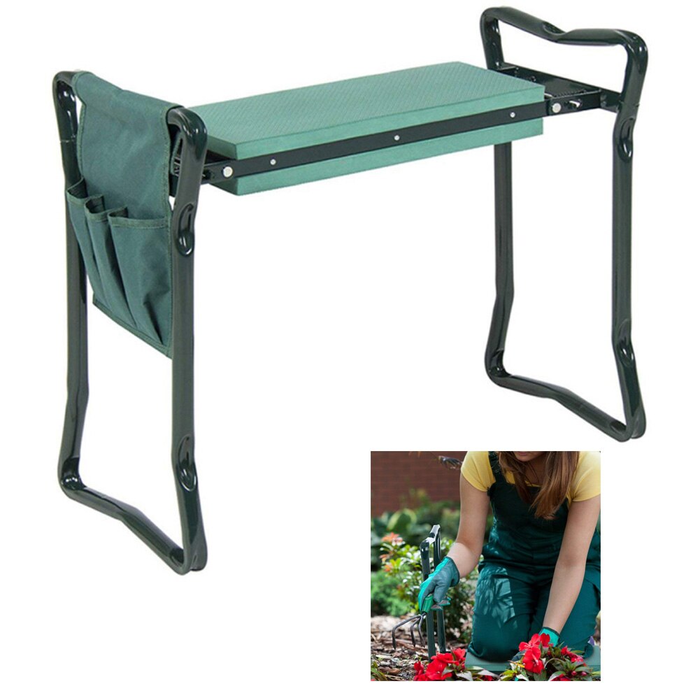 Folding Garden Kneeler with Handles Stainless Steel Garden Stool with EVA Kneeling Pad and Storage Bag Gardening Supply