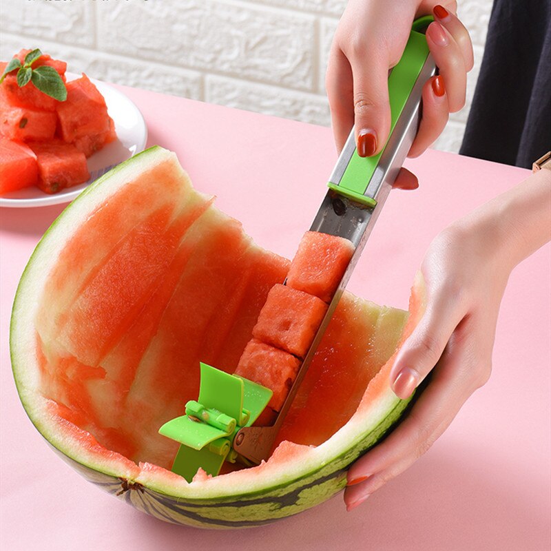 Watermeloen Windmolen Cutter Slicer Originele Auto Rvs Meloen Cuber Mes Fun Fruit Groente Salade Snel Cut Tool