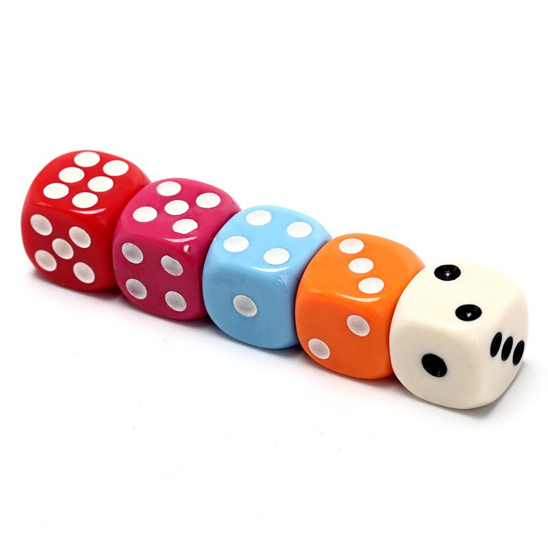 5 colors wholesales 14mm 10pcs/set acrylic colorful d6 dice,6 sided gambling small dice for ,white,red,pink,orange, blue