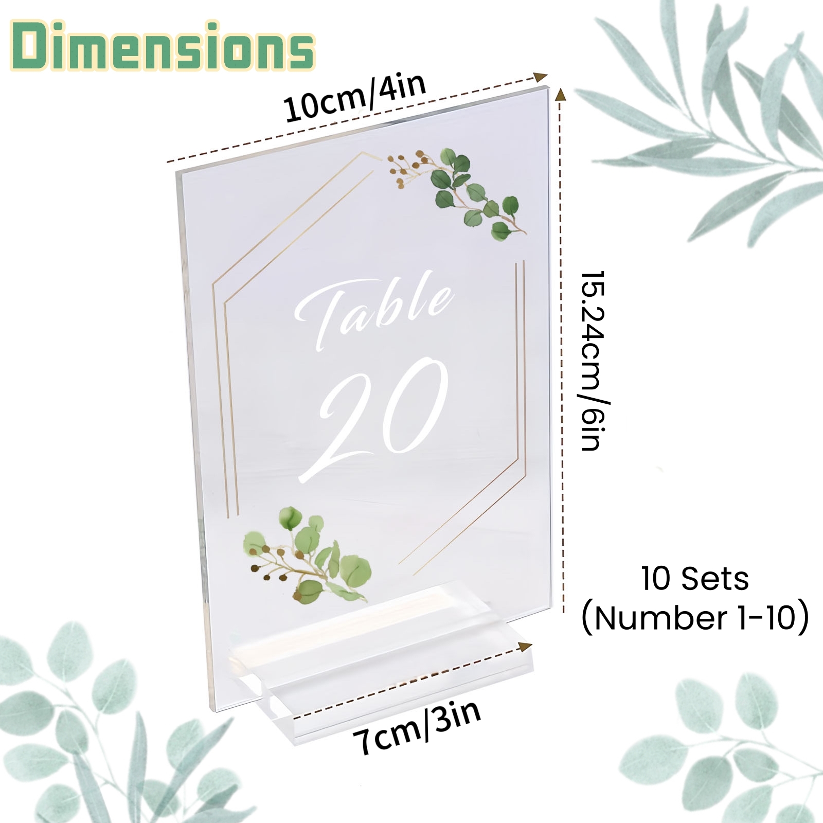 10 sett (bryllupsbord i størrelsen 1-10) 4 x 6 tommer med base, brukt til bryllup, konfirmasjonssesong, bursdager, jubileer)