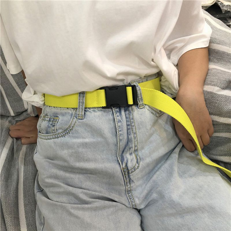 Kvinder mænd firkantet enkel alsidig plast spænde vævet lærred nylon bælte neutral blød enkel bælte: X