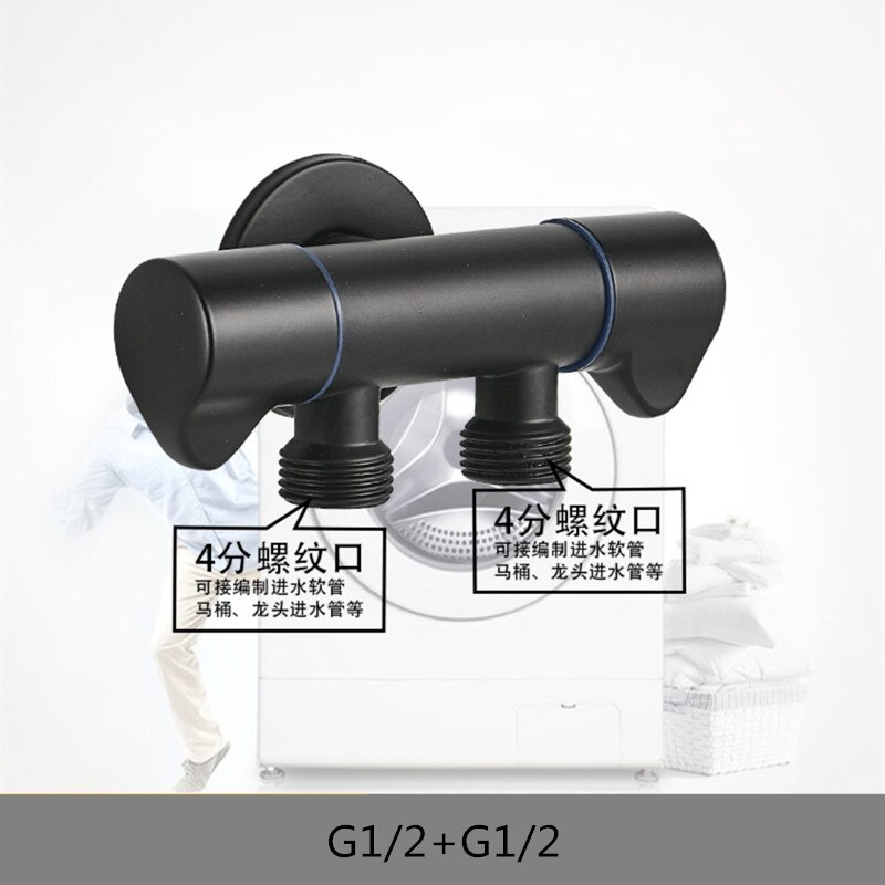 Driehoek Klep G1/2 Driewegklep Een In Twee Out Dual Hoekstopkraan Wasmachine Wc Water afsluiter Multifunctionele Tap: Black1