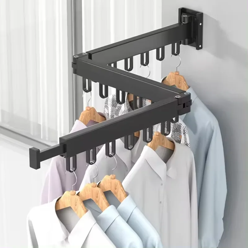 Aluminium opvouwbaar droogrek, opvouwbaar telescopisch aan de muur gemonteerd inklapbaar droogrek voor balkonwasbadkamer