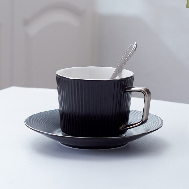 Taza de café de pareja creativa de , taza con asa dorada, Taza de cerámica a rayas, plato, Taza de cerámica, taza de té, de Viaje Taza, café: Rojo