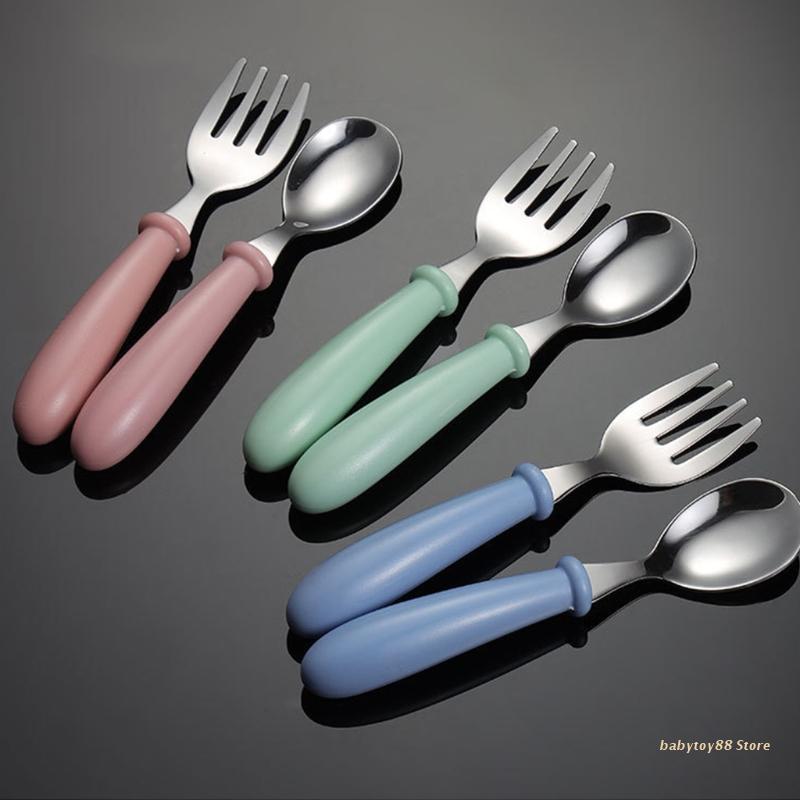 Y4UD 6pcs Toddler Stainless Steel Untensils Set Children Safe Flatware Food Feeding Fork Spoon Cutlery with Travel Case