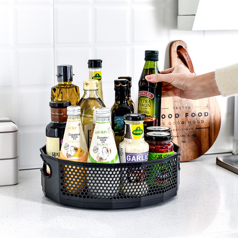 Estante de almacenamiento giratorio de 360 ° para condimentos de cocina, caja de almacenamiento de grandes almacenes, armario de cocina, suministros de baño