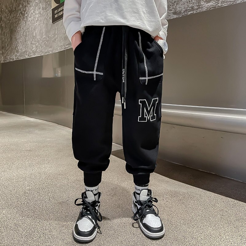Pantalones largos y holgados para niños y adolescentes, Pantalón deportivo informal con estampado de letras, color negro y azul, 5, 6, 8, 9, 10, 12 y 14 años, primavera y otoño, 2022