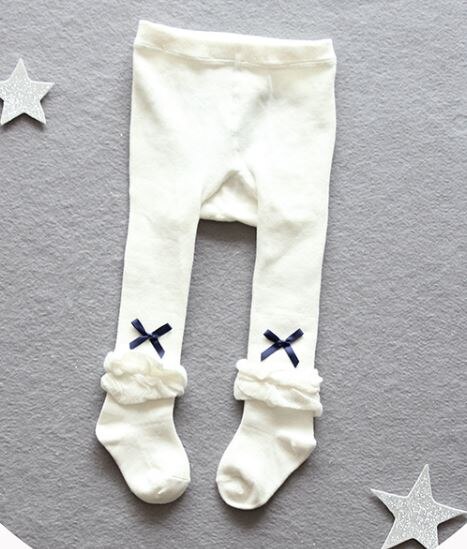 Pantimedias para bebés y niñas, medias de tejer blancas para Primavera, Otoño e Invierno para niñas, pantimedias con lazos que mantienen el calor