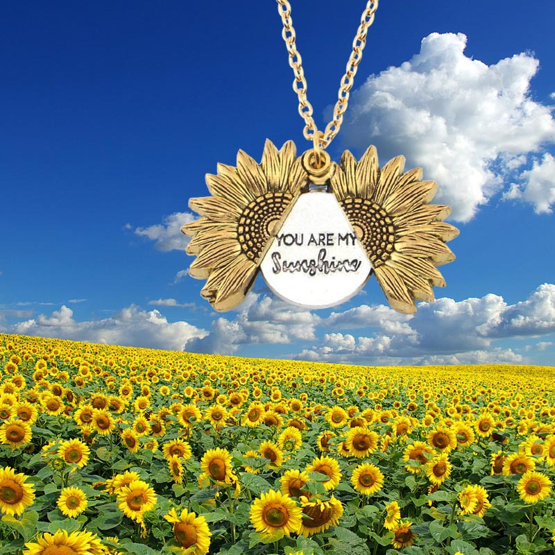 You Are My Sunshine Open Locket Sunflower Necklace Boho Jewelry Stainless Steel Friendship Letter Necklace Collier