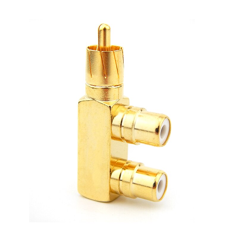 2PCS RCA Tee Joint of Gold Plated Copper 1 RCA Male to 2 RCA Female AV Audio Video Adapter Plug Splitter Converter Connector