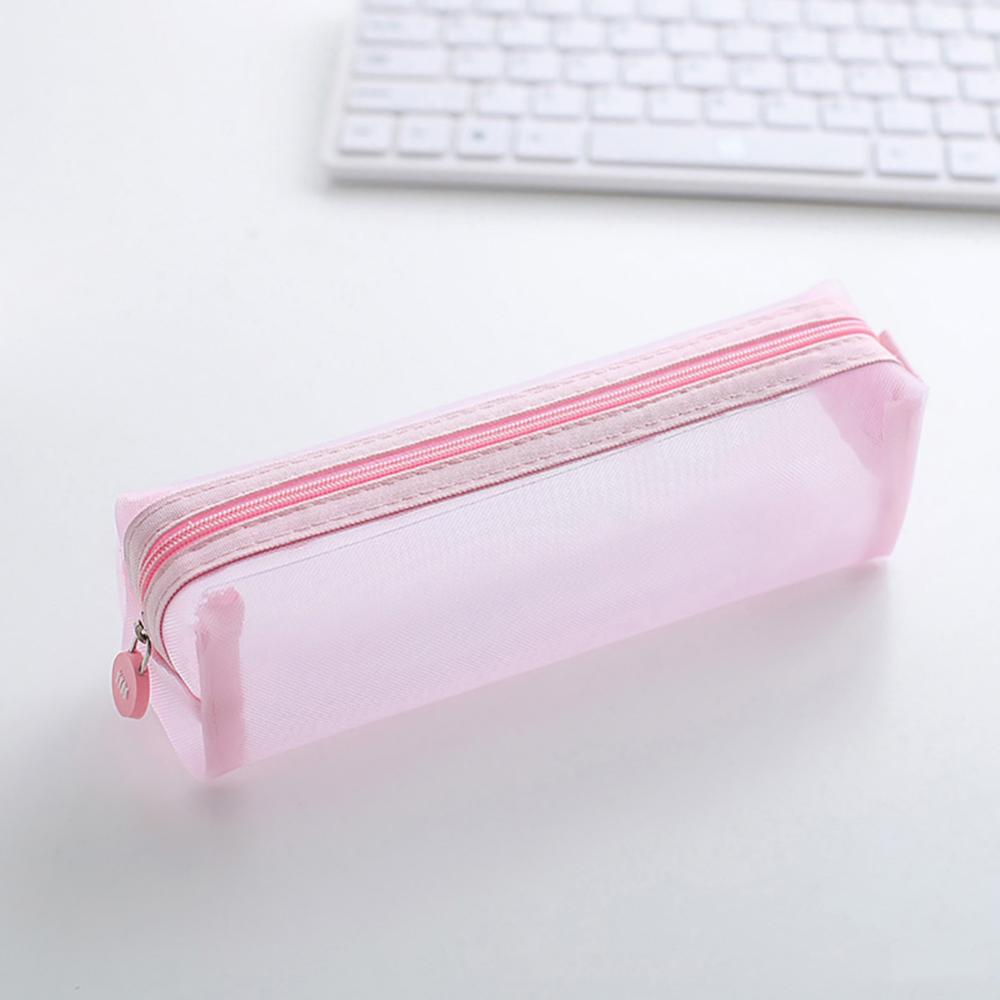 Solid Color Pencil Case Zipper Transparent Mesh Pencil Case Pen Storage Bag Student material escolar пенал школьный